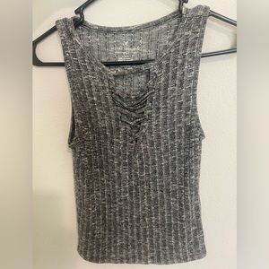 AEO Essentials Grey Sleeveless Ribbed Knit Tank V Neck